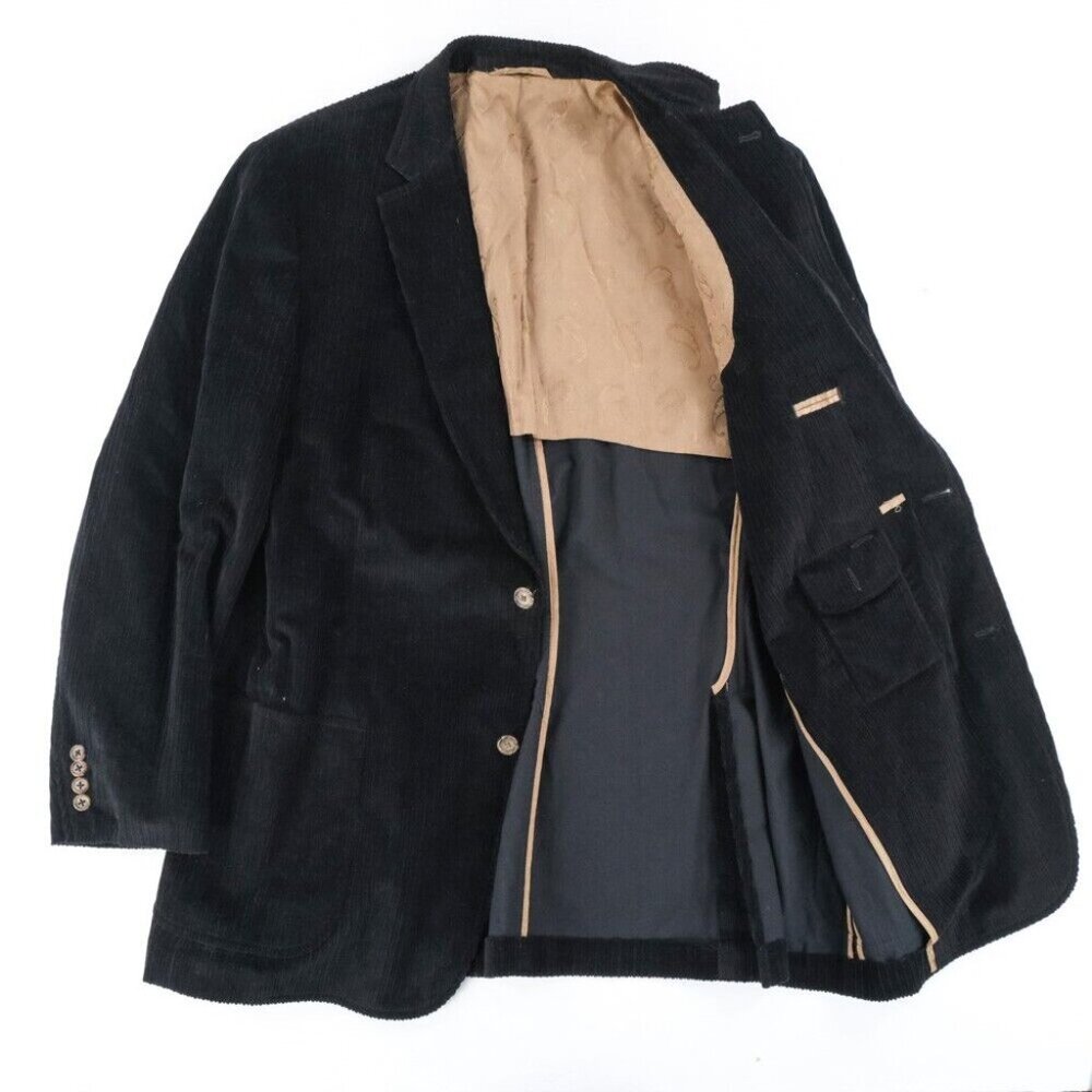 Kroon Corduroy Blazer Men 44L Sport Coat 2 Button Casual Jacket Black Fall - Picture 2 of 13